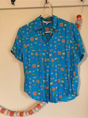 David Brooks floral& insect print button- up blouse & matching skirt set